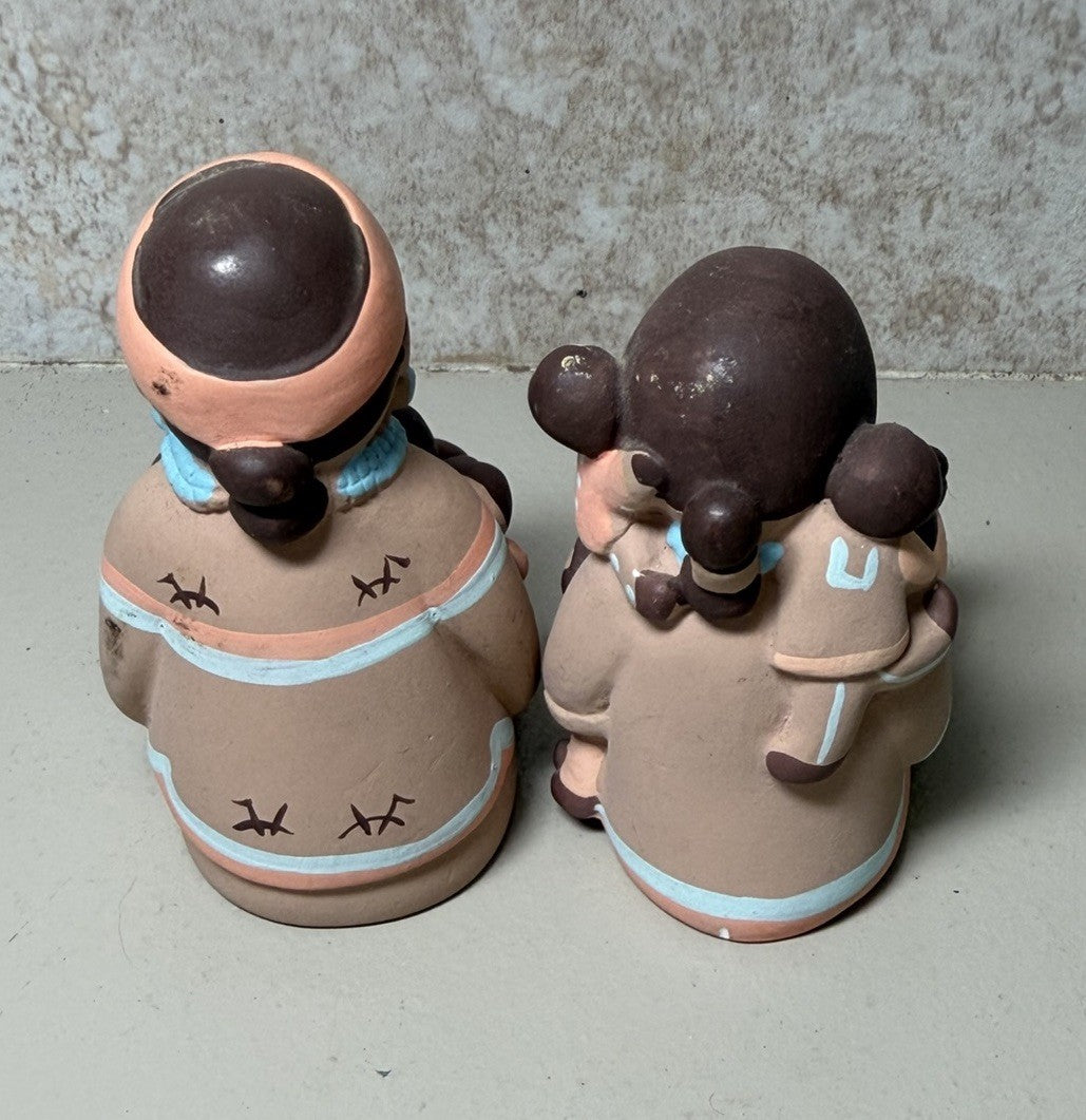 Vintage 1989 Teissedre Storyteller Native American Clay Pottery Figurines Pair
