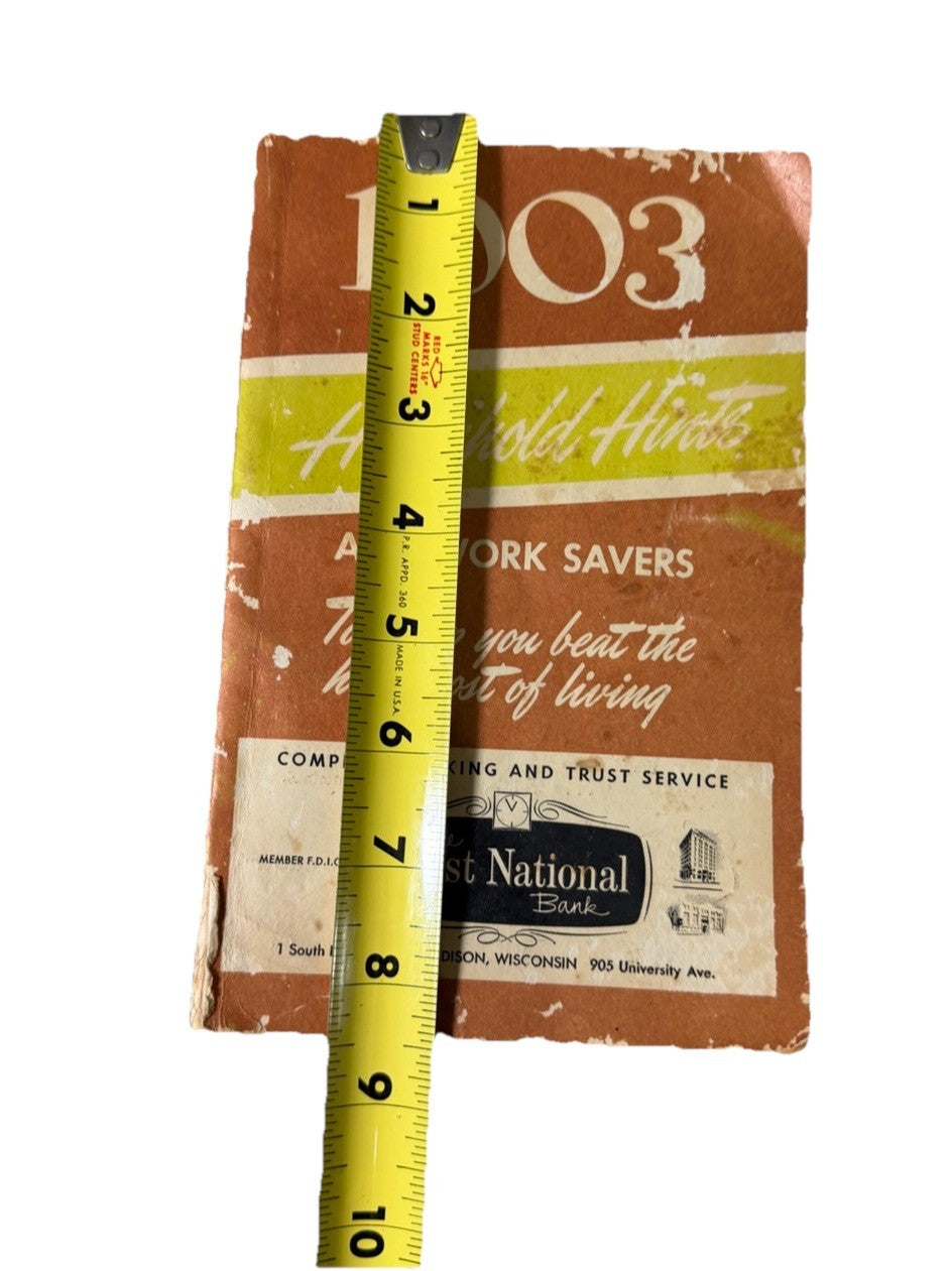 Vintage 1003 Household Hints Work Savers First National Bank Wisconsin