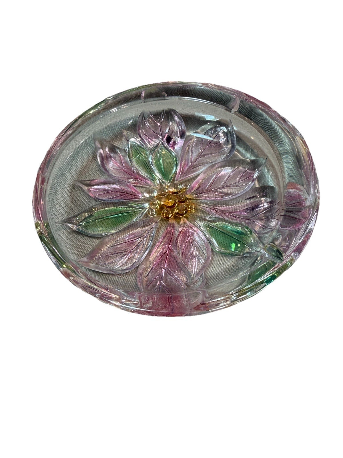 Vintage Savoir Vivre Glass Poinsettia Candy Dish Trinket Tray Floral Holiday