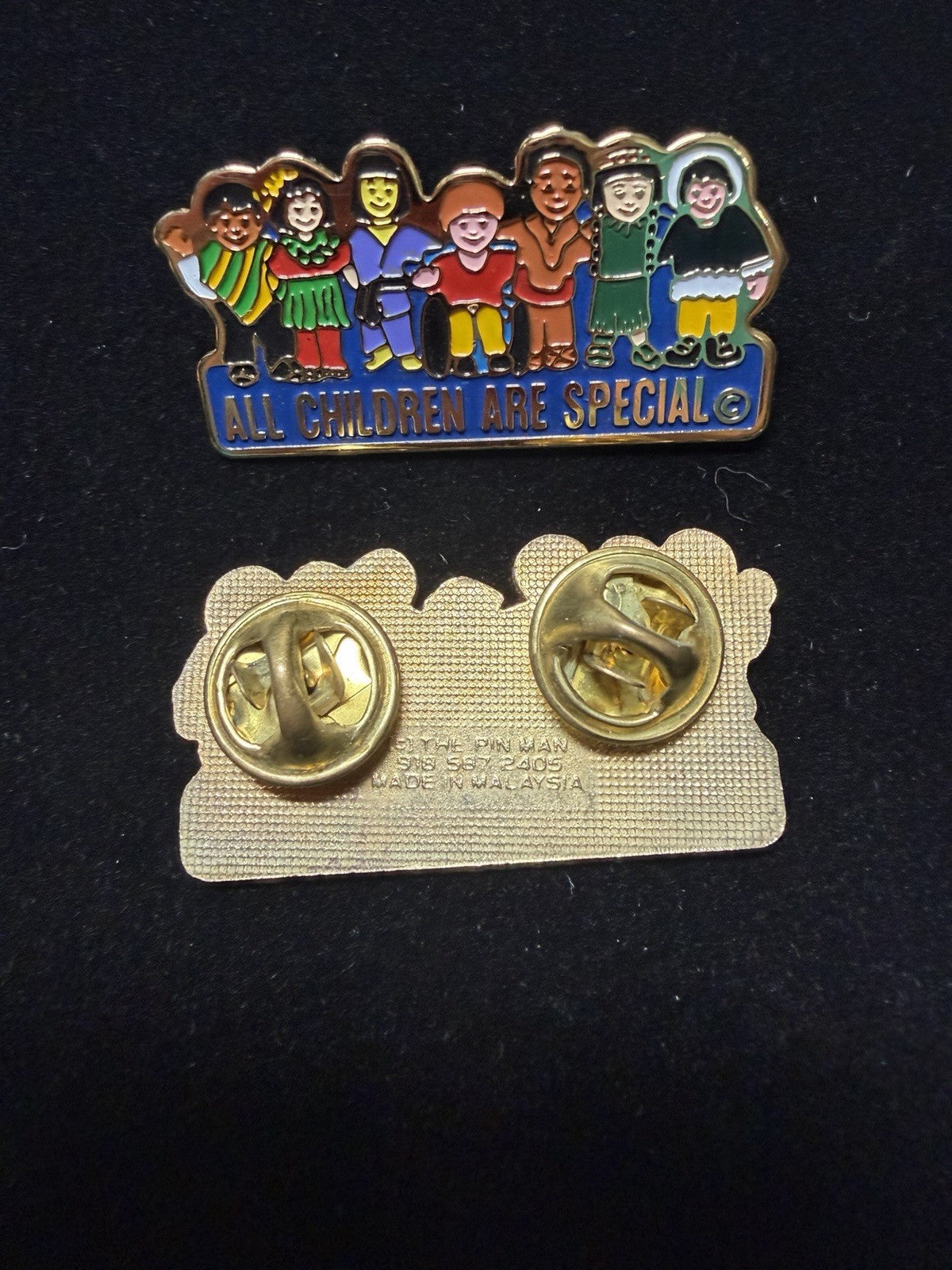 Vintage Enamel Lapel Pins Lot Two Hands Accents All Children Are Special Pin Set