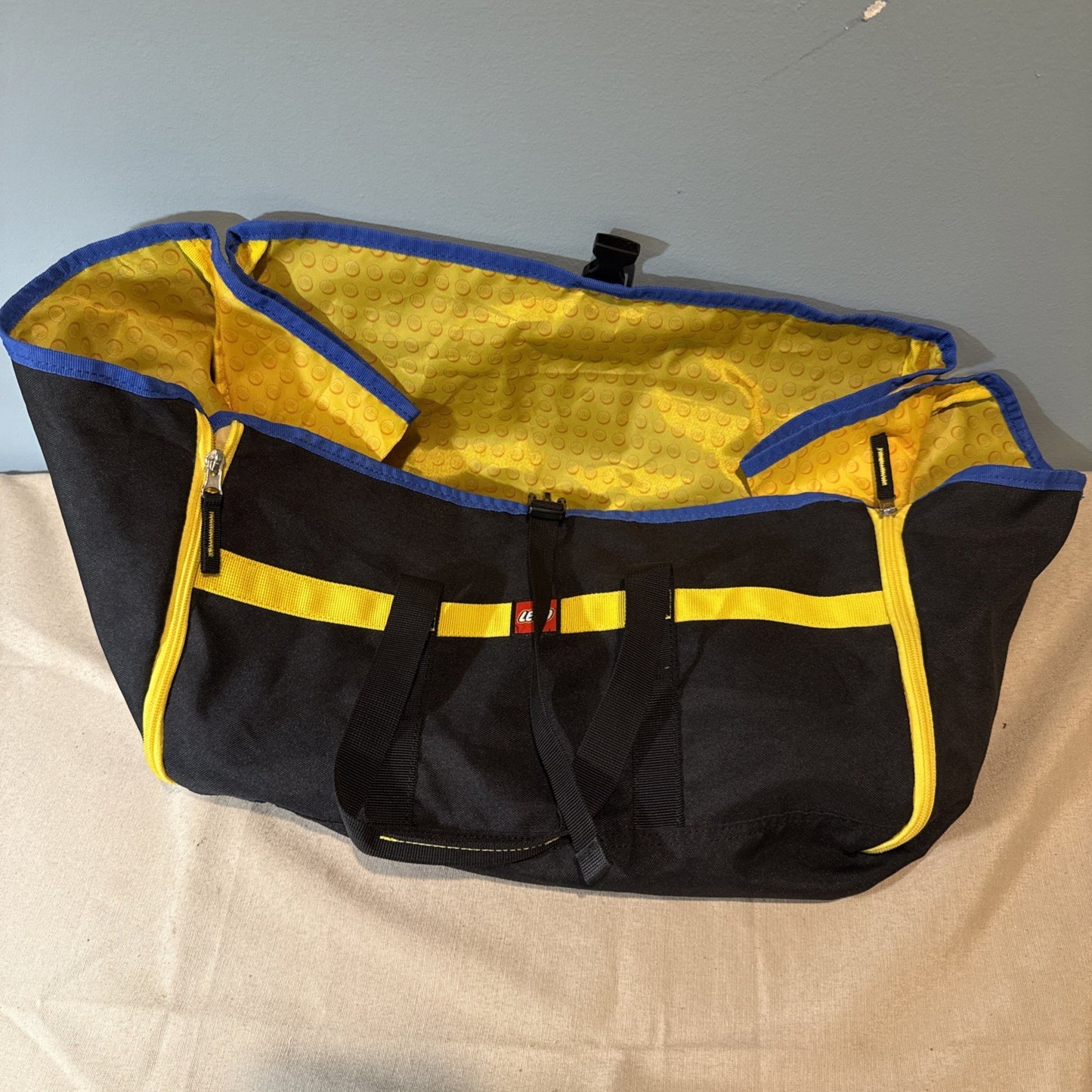 LEGO Canvas Tote Bag Expandable Black Yellow Blue Buckle Utility Carry Bag