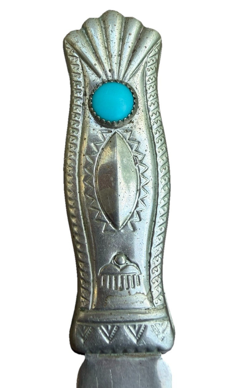 Vintage Southwestern Turquoise Letter Opener Native Style Stamped Metal