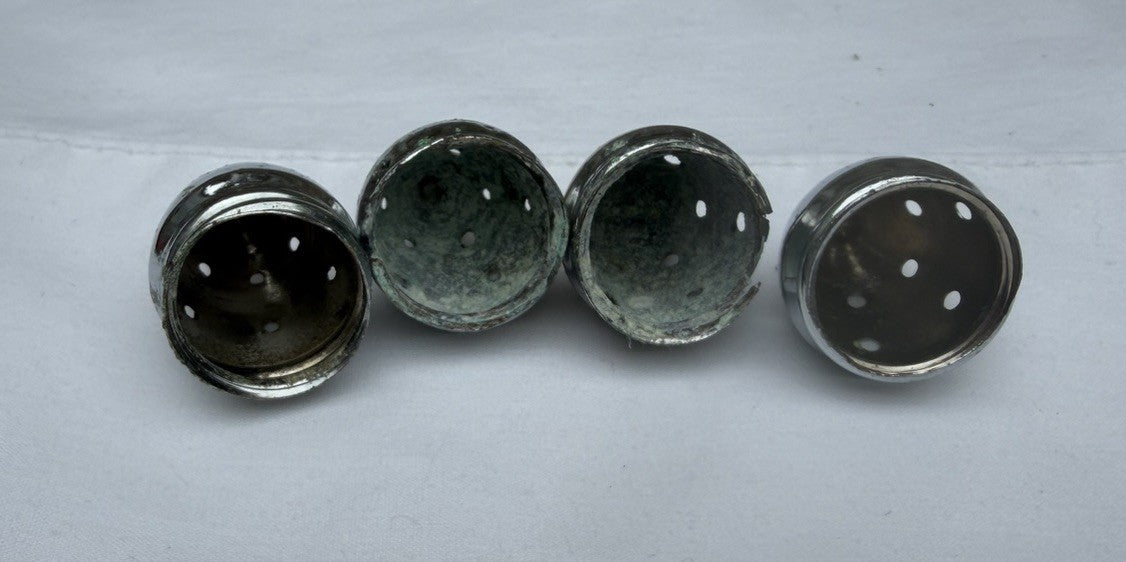 Vintage Mini Lead Crystal Cut Glass Salt Pepper Shakers Lot of 4 Metal Lids
