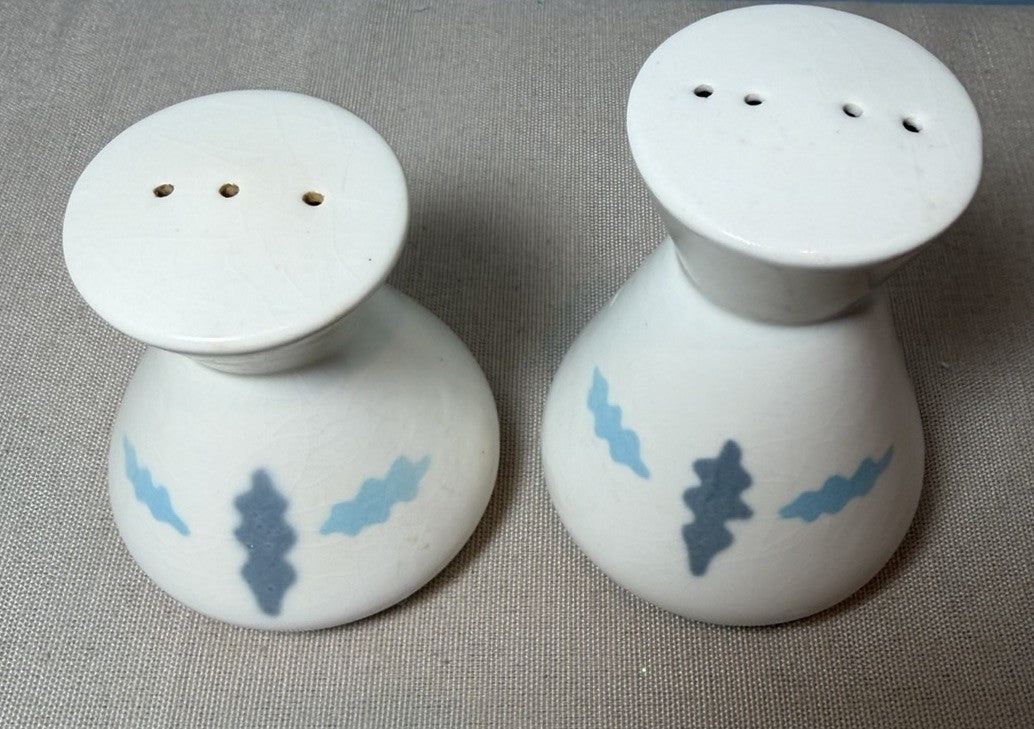 Vintage Ceramic Salt Pepper Shakers Cream White Blue Hand Painted Floral Pair 2