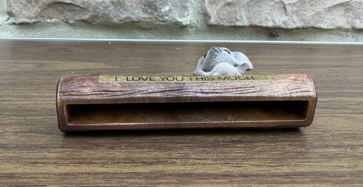Vintage 1970s Flocked Mouse Figurine I Love You This Much Plastic Log Valentine