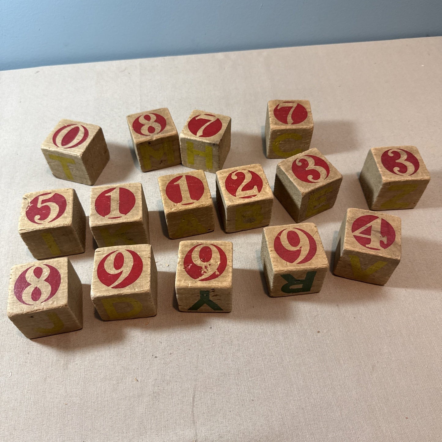 Vintage Antique Wooden Children's Toy Number Alphabet Blocks 15 Sm 2x2
