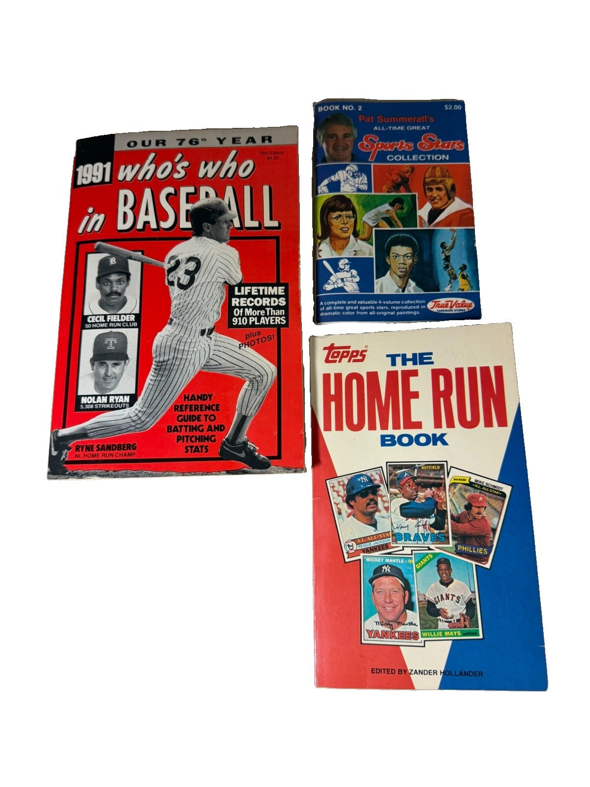 Vintage Lot of 3 Baseball Books 1991 Who's Who Topps Home Run Book Sports Stars⁠