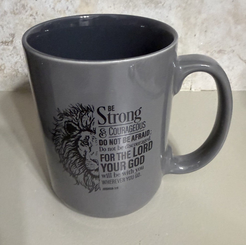 Christian Art Gifts Be Strong & Courageous Lion Ceramic Planter Joshua 1:9