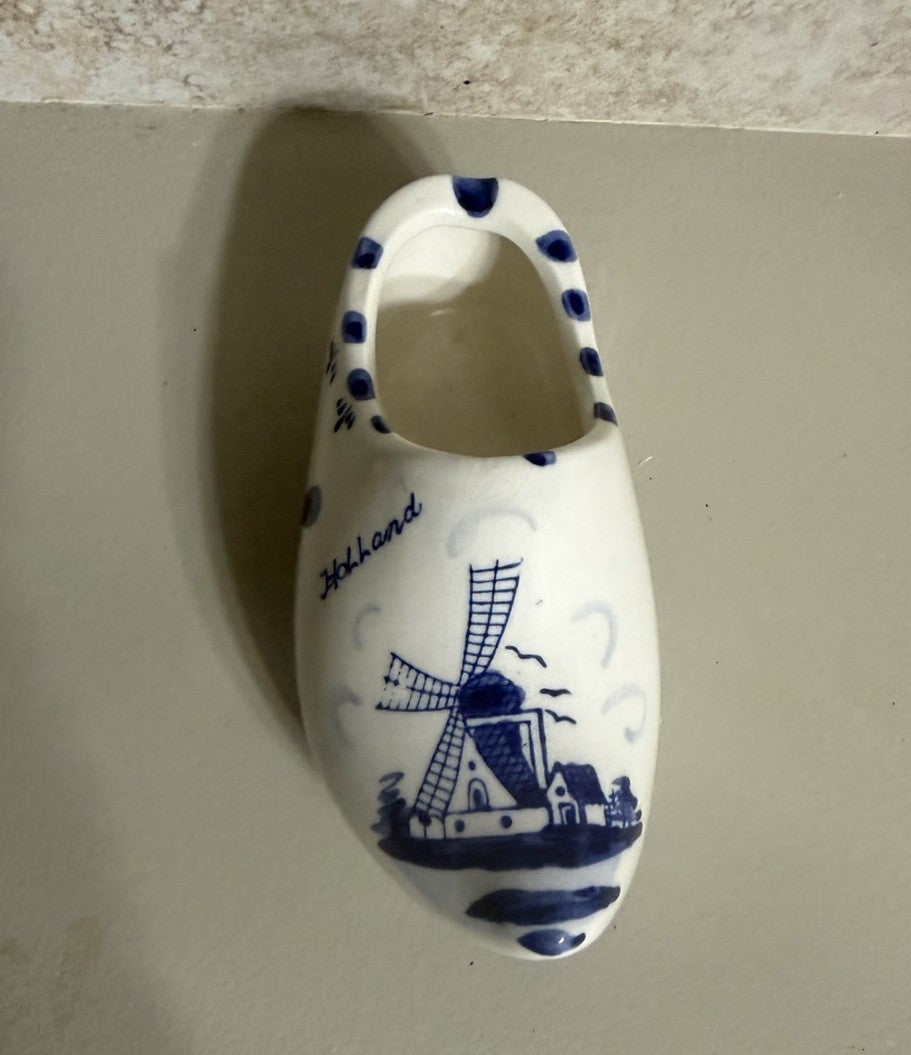 Vintage Hand Painted Delft Blue Ceramic Clog Holland Shoe Planter Vase