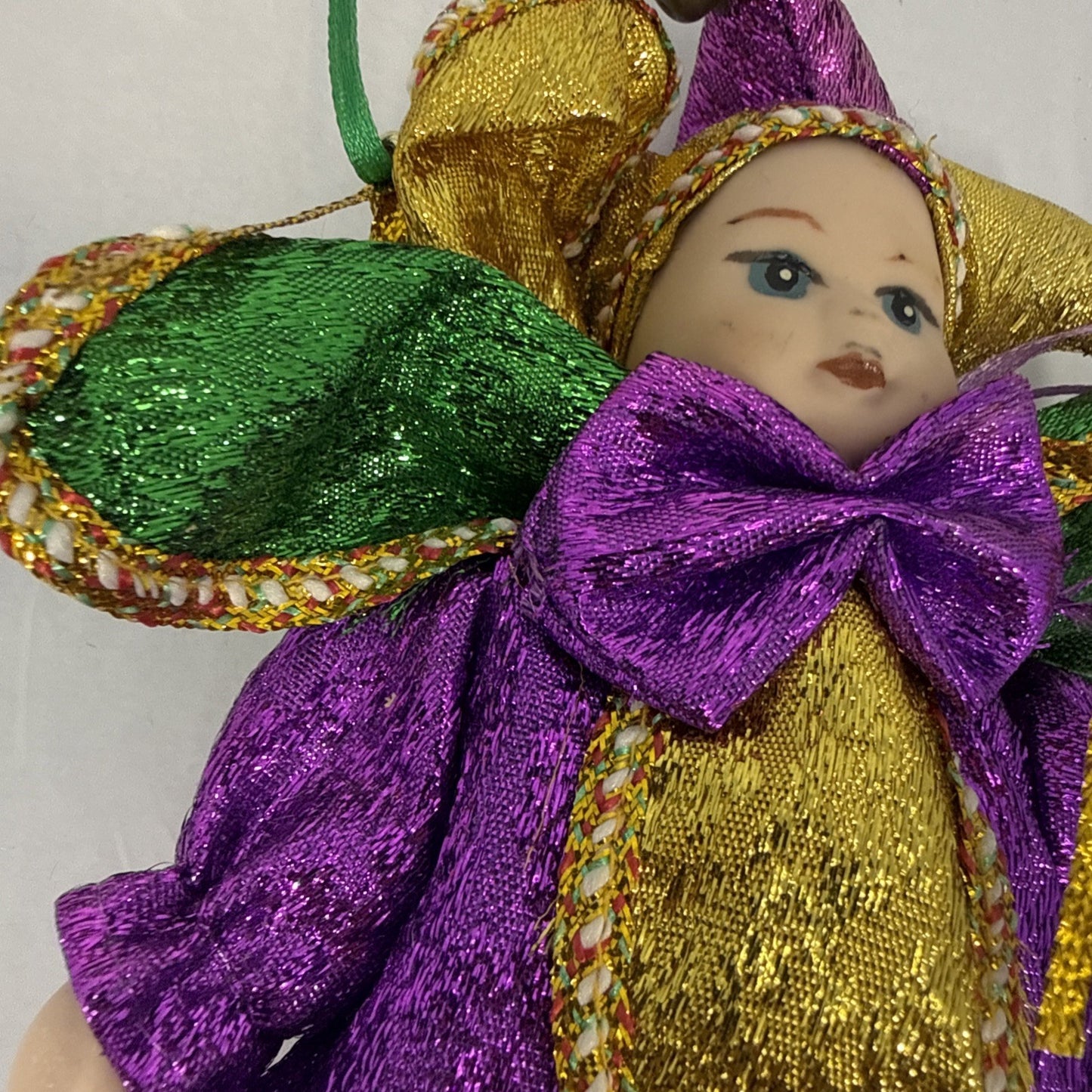 Fantastique New Orleans Jester Doll Porcelain Face Mardi Gras 6"