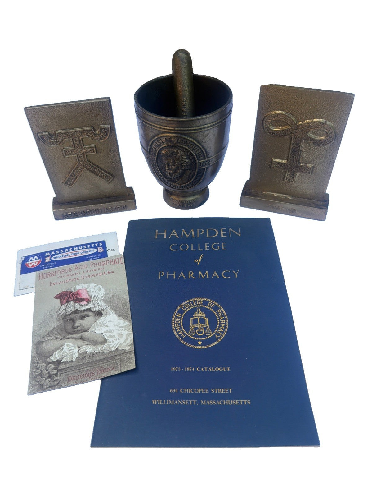Vintage Apothecary Pharmacy Collectibles Lot Schering Hampden College Bronze Car