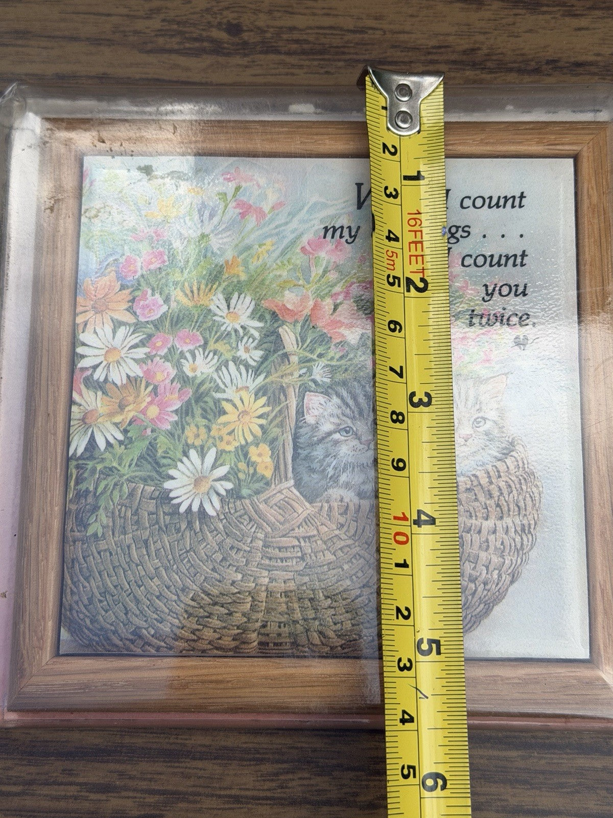 Vintage Sangray Ceramic Tile Trivet Kittens Basket Count My Blessings Flowers