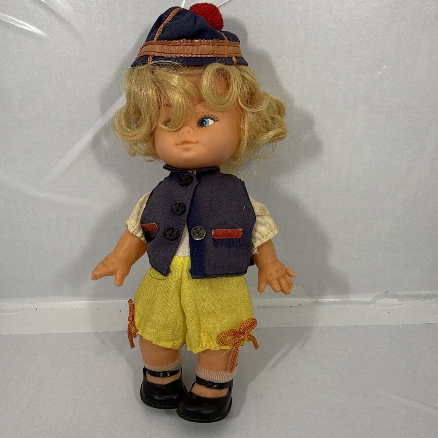 Vintage Hong Kong Pocket Doll Side Glancing Eyes Folk Costume Boy Doll