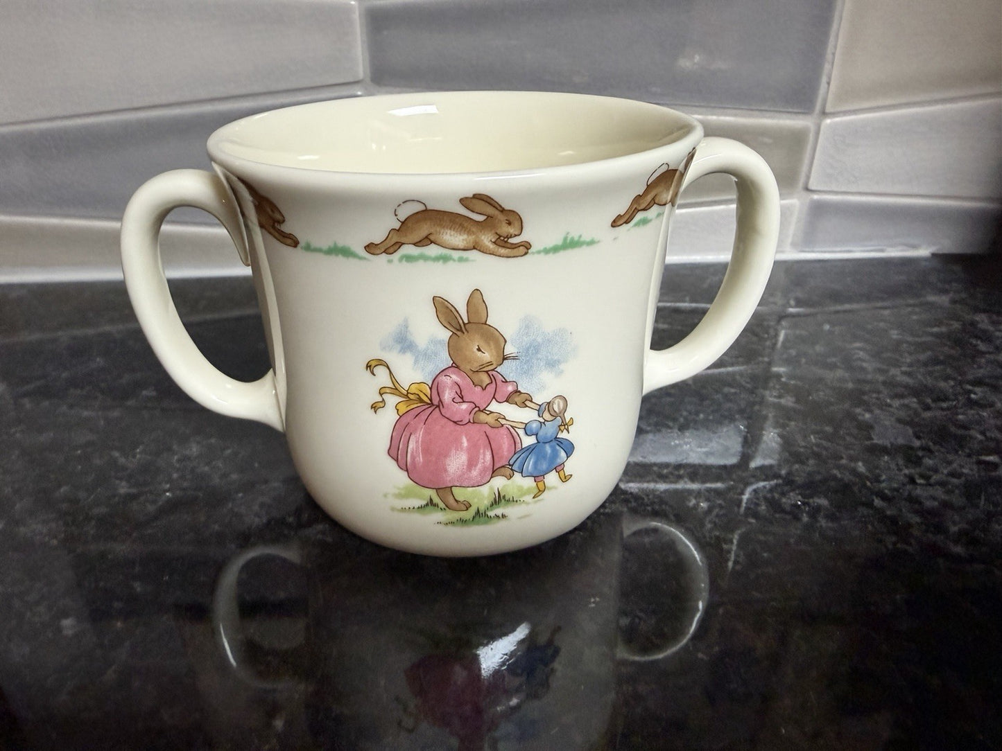 Vintage Royal Doulton Bunnykins Hug A Mug 2 Handle Child Cup Boxed England 3in