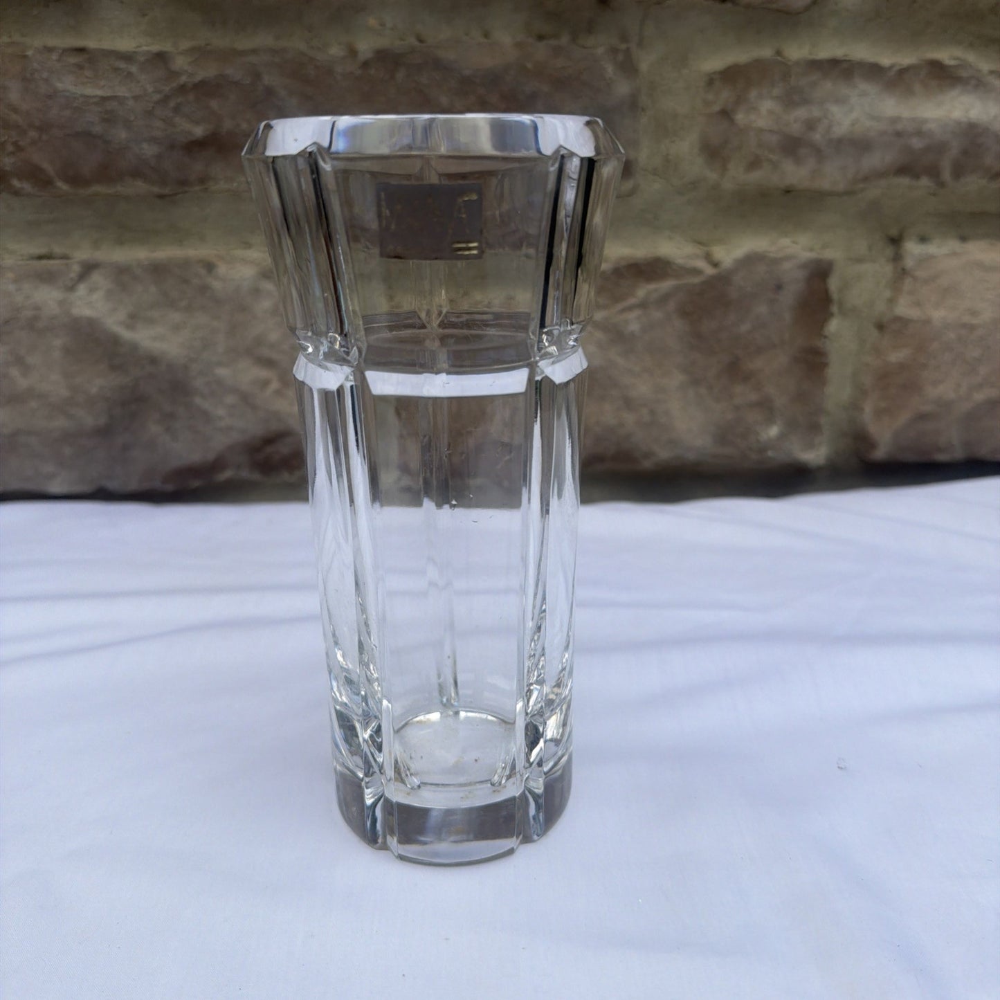 Vintage Mikasa Cut Crystal Vase Heavy Geometric Panel Block Flower Vase 10"
