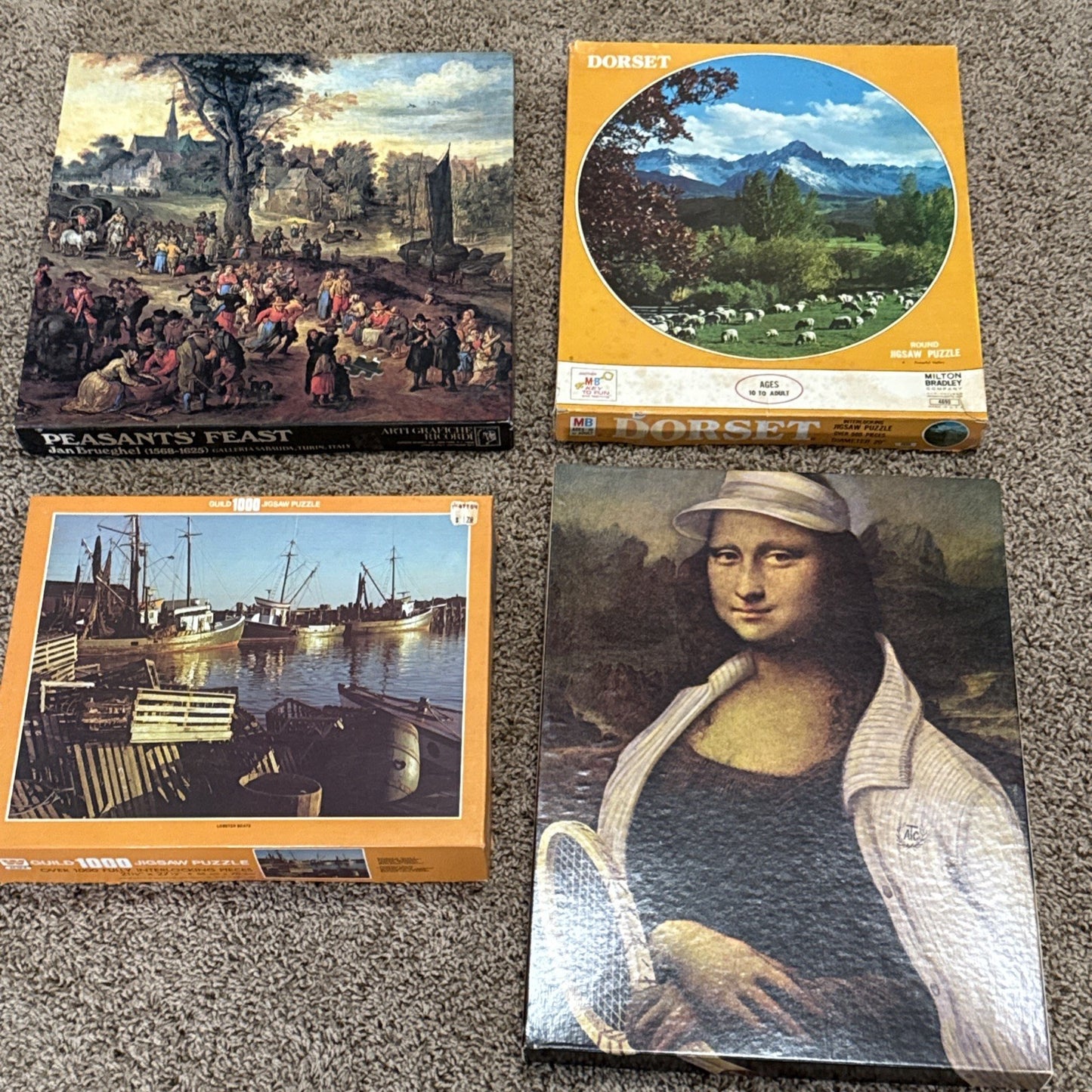Lot Of 4 Vintage Puzzles  Dorset Peasants Feast Lobster Boats Mona Leisure