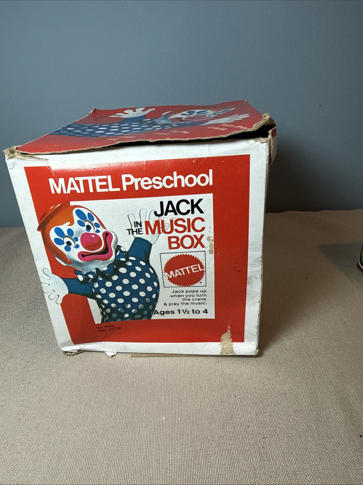 Vintage Rare In Box 1972 Mattel Jack In The Music Box WORKS Nose Wear