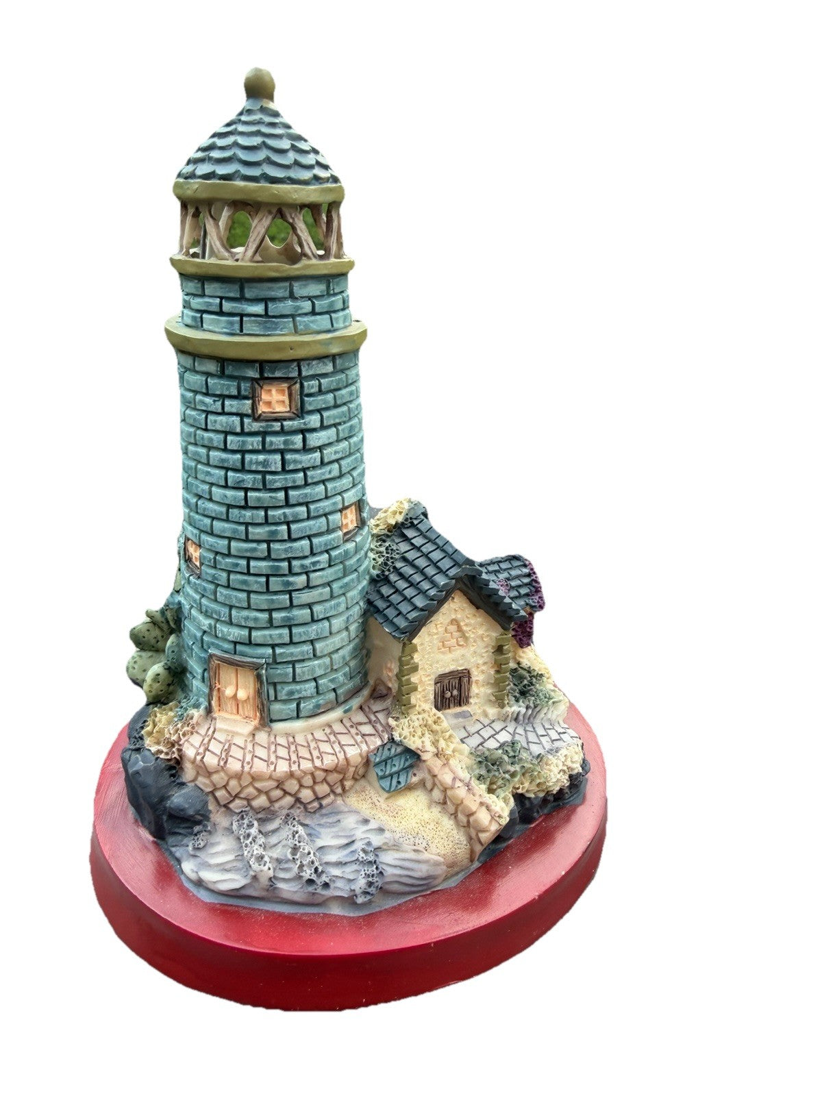 Illuminated Lighthouse Collectible Blue Brick Tower Keepers Dwelling