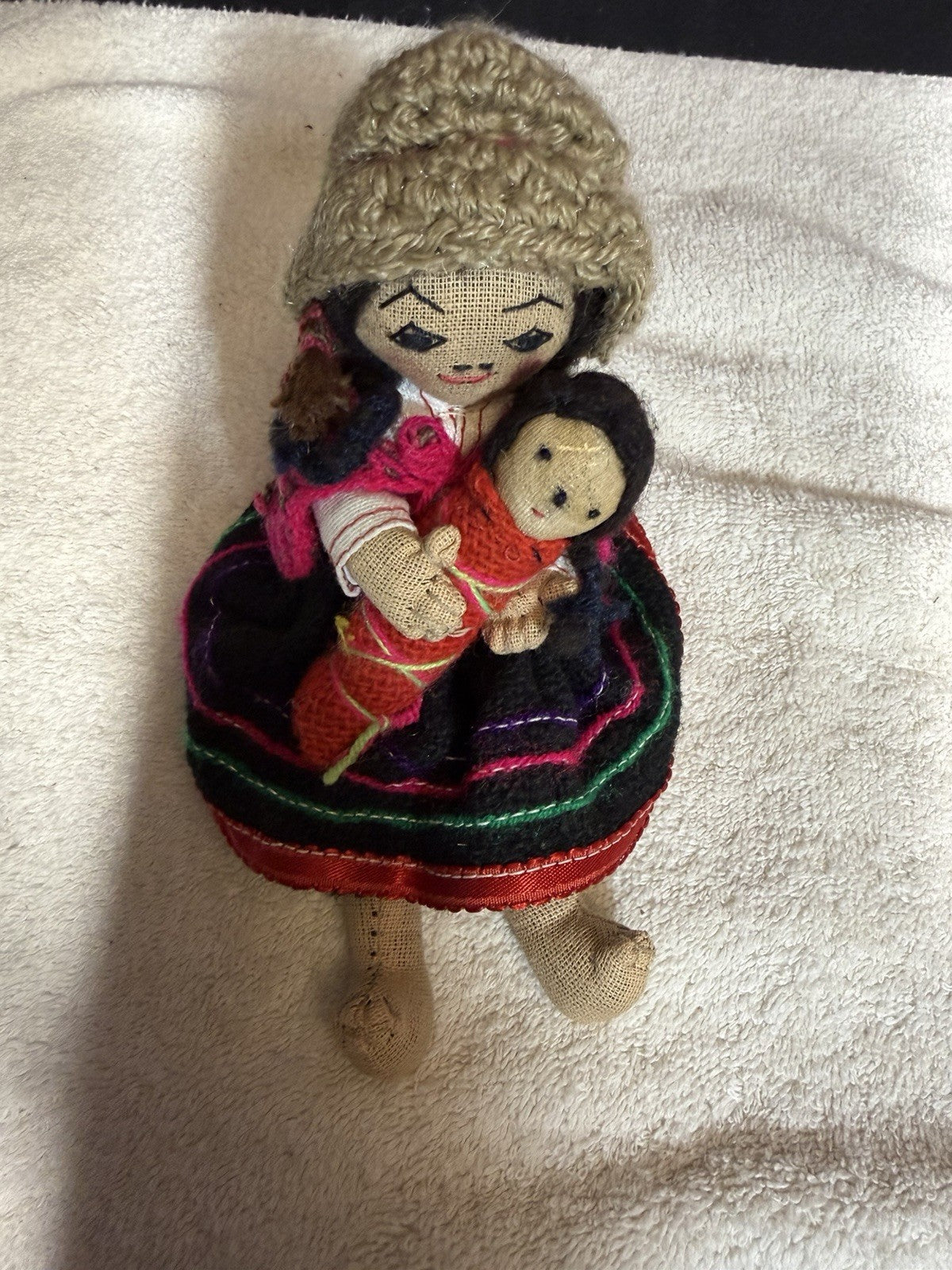 Peruvian Textile Doll Mother Baby Handmade Folk Art Collectible