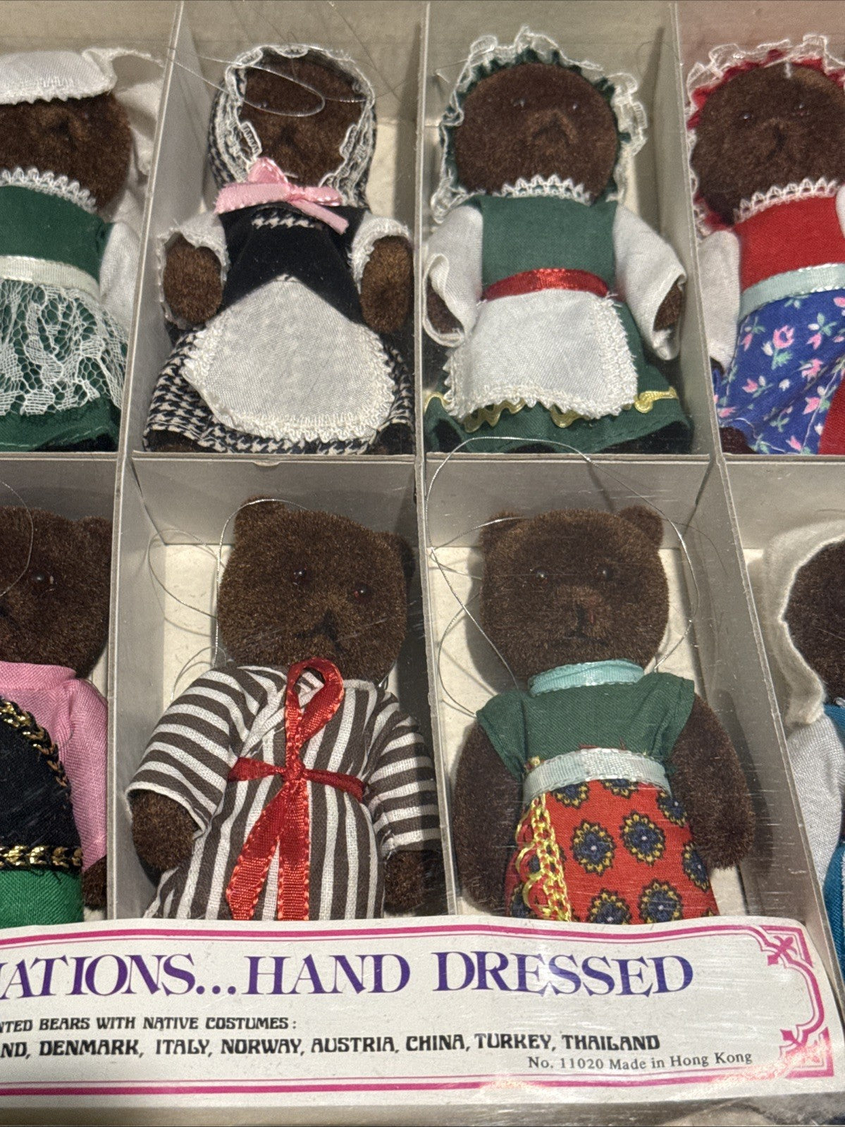 Vintage Shackman Teddy Bears Of All Nations Set 12 Flocked Bears 1982