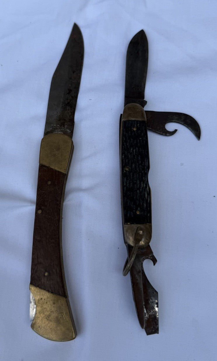 Vintage Folding Pocket Knife Lot Lockback Bullet Knife Scout Camping Pair Steel