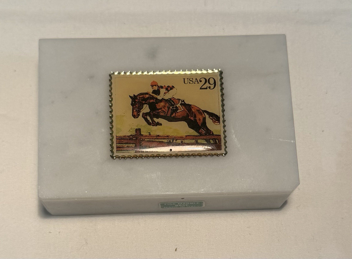 USPS Marble Commemorative Stamp Paperweight, Sporting Horses Steeplechase