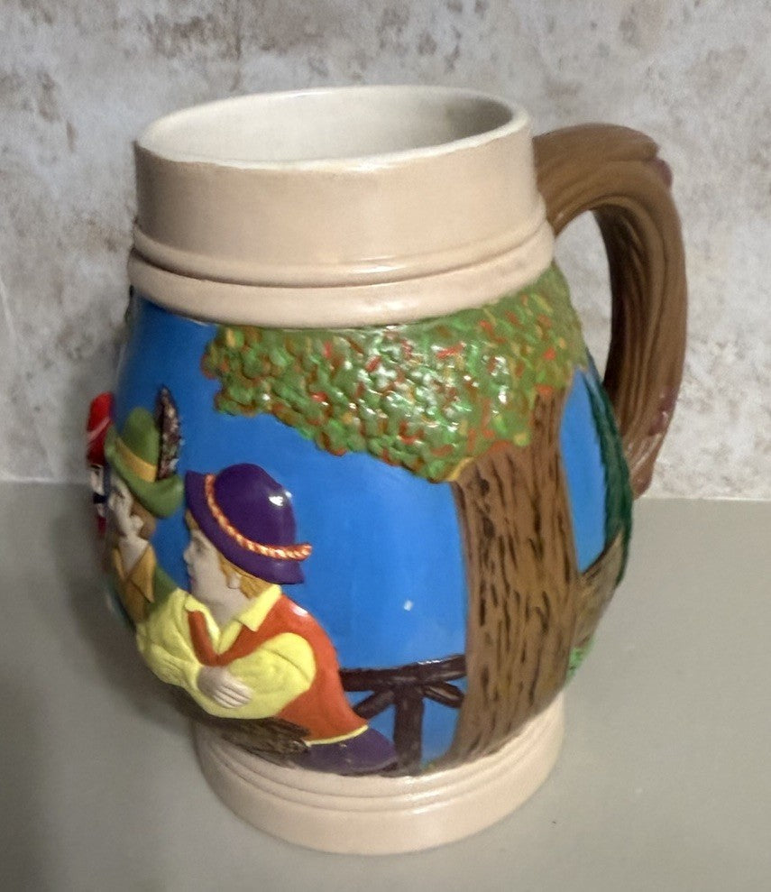 Vintage Hand Painted Ceramic Beer Stein Bavarian Village Scene 1973