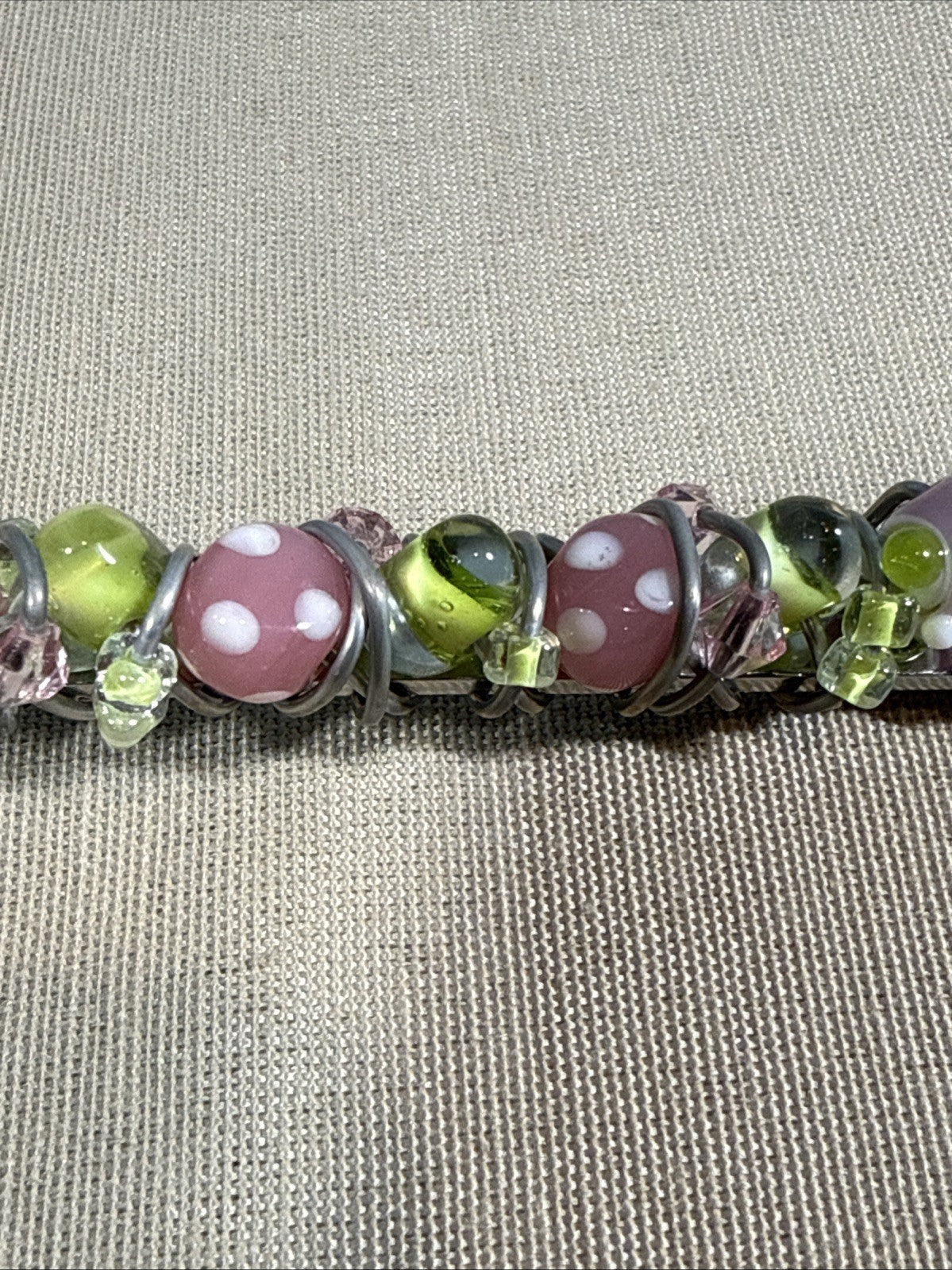 Beaded Wire Wrapped Handle Scoop Stainless Steel Pink Green 6"