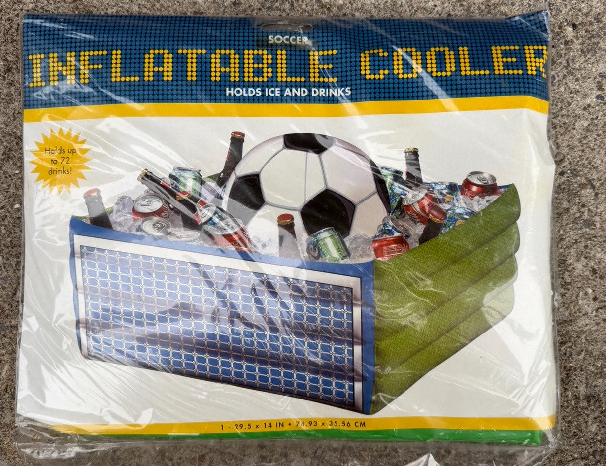 Soccer Inflatable Cooler Party Beverage Ice Tub Goal Design 29.5 x 14 Inch New