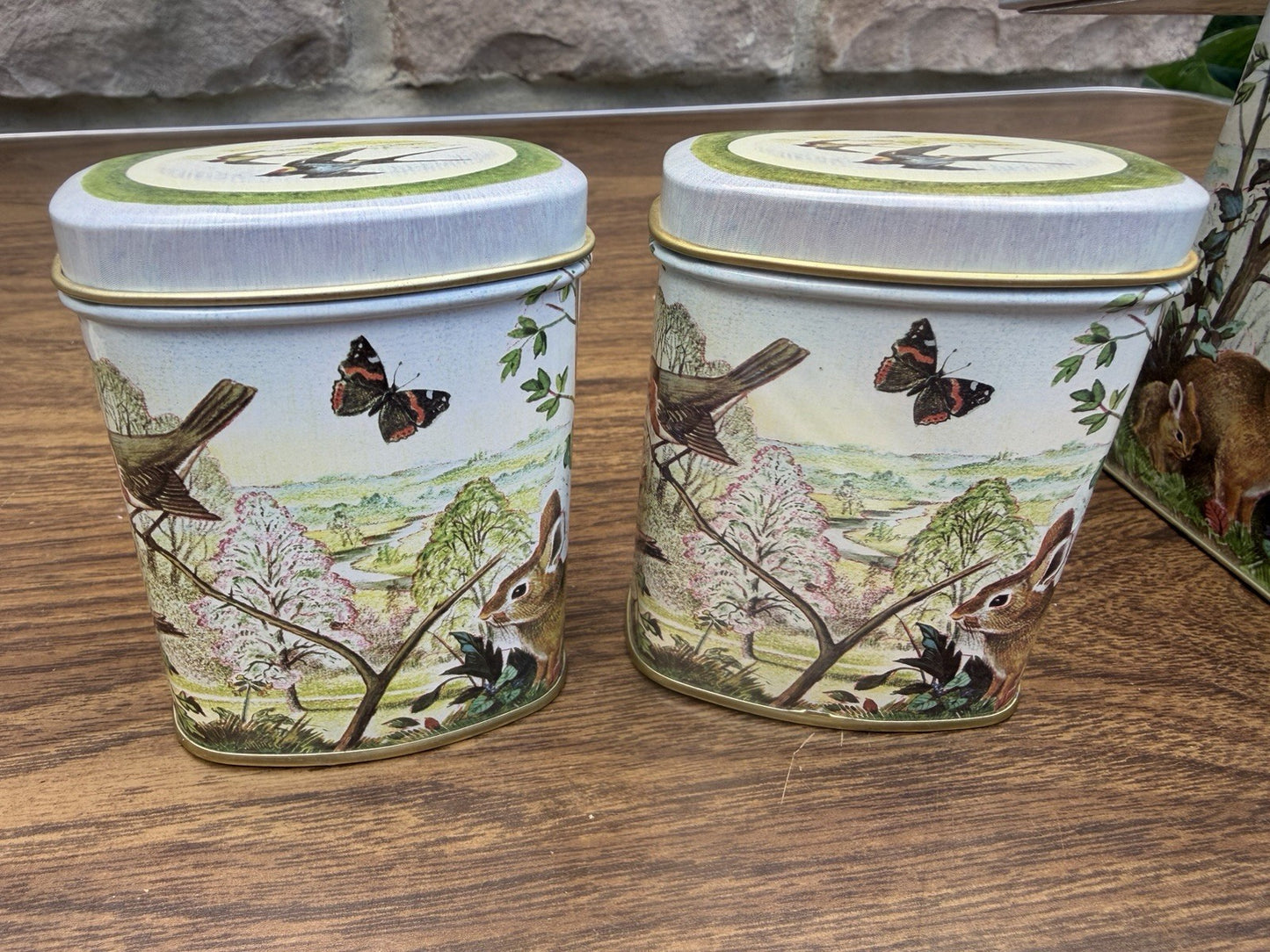 Vintage England Nesting Tin Set Birds Teapot Boot Squirrel 3 Piece Tin Lot