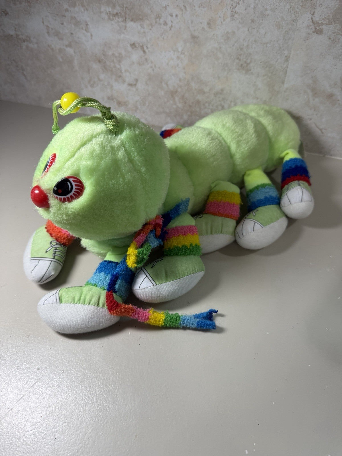 Vintage 1984 Lots a Lots a Leggggggs Green Plush Caterpillar 14” Stuffed 10 Legs