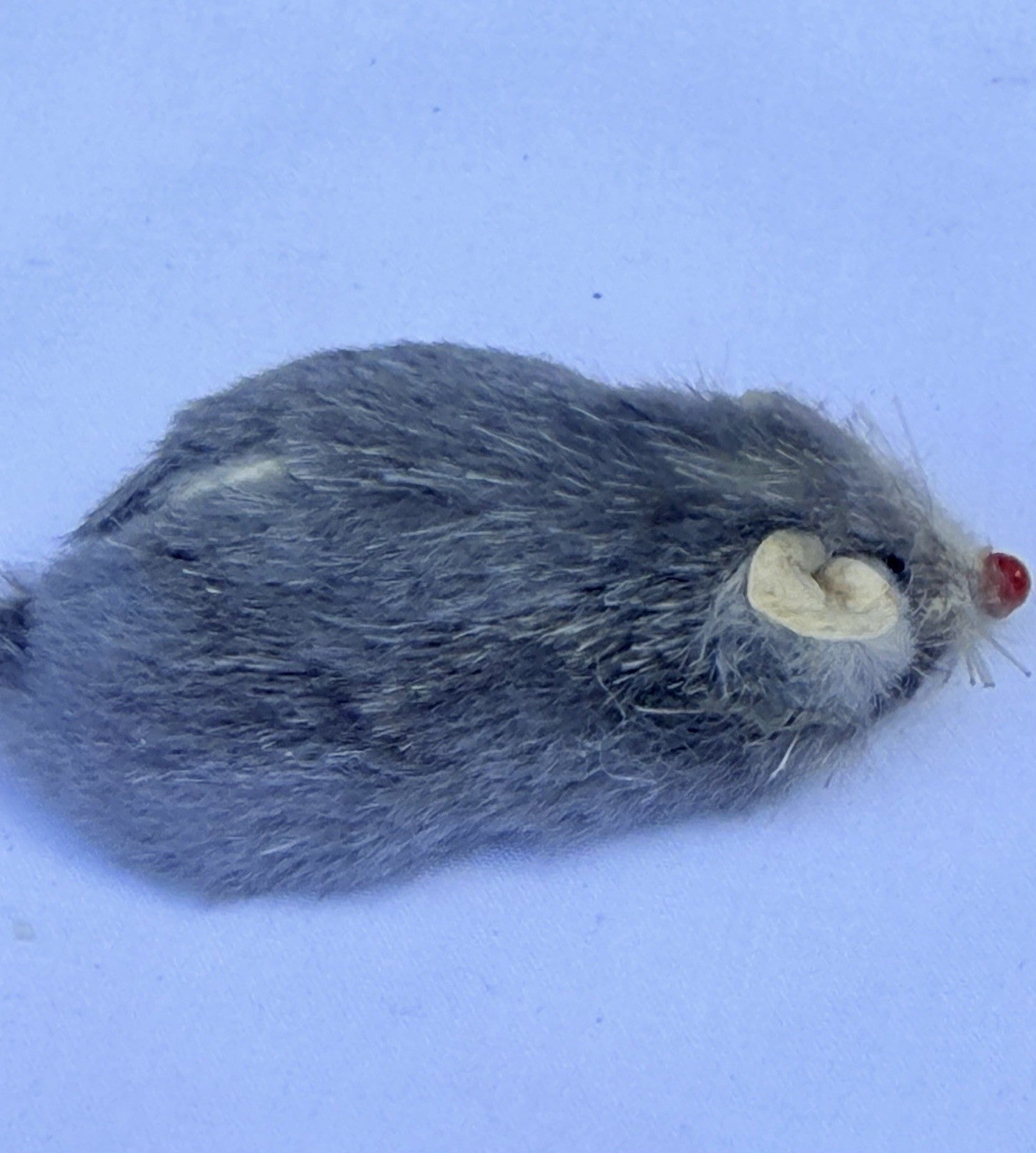 Mid Century Germany Real Fur Mouse Miniature Dollhouse Toy Paper Label Grey