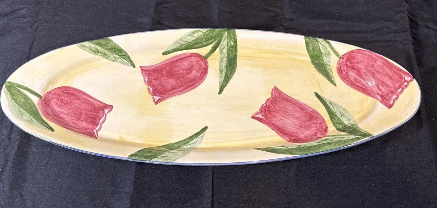 Laurie Gates Oval Ceramic Large Serving Platter 23 1/2" x 8 1/2" Tulips