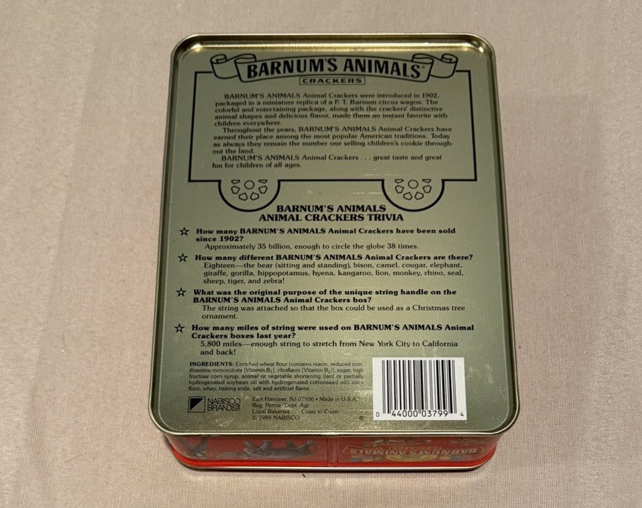 Vintage 1987 Barnums Animals Crackers Metal Tin Nabisco Empty 3 Packs Circus Box