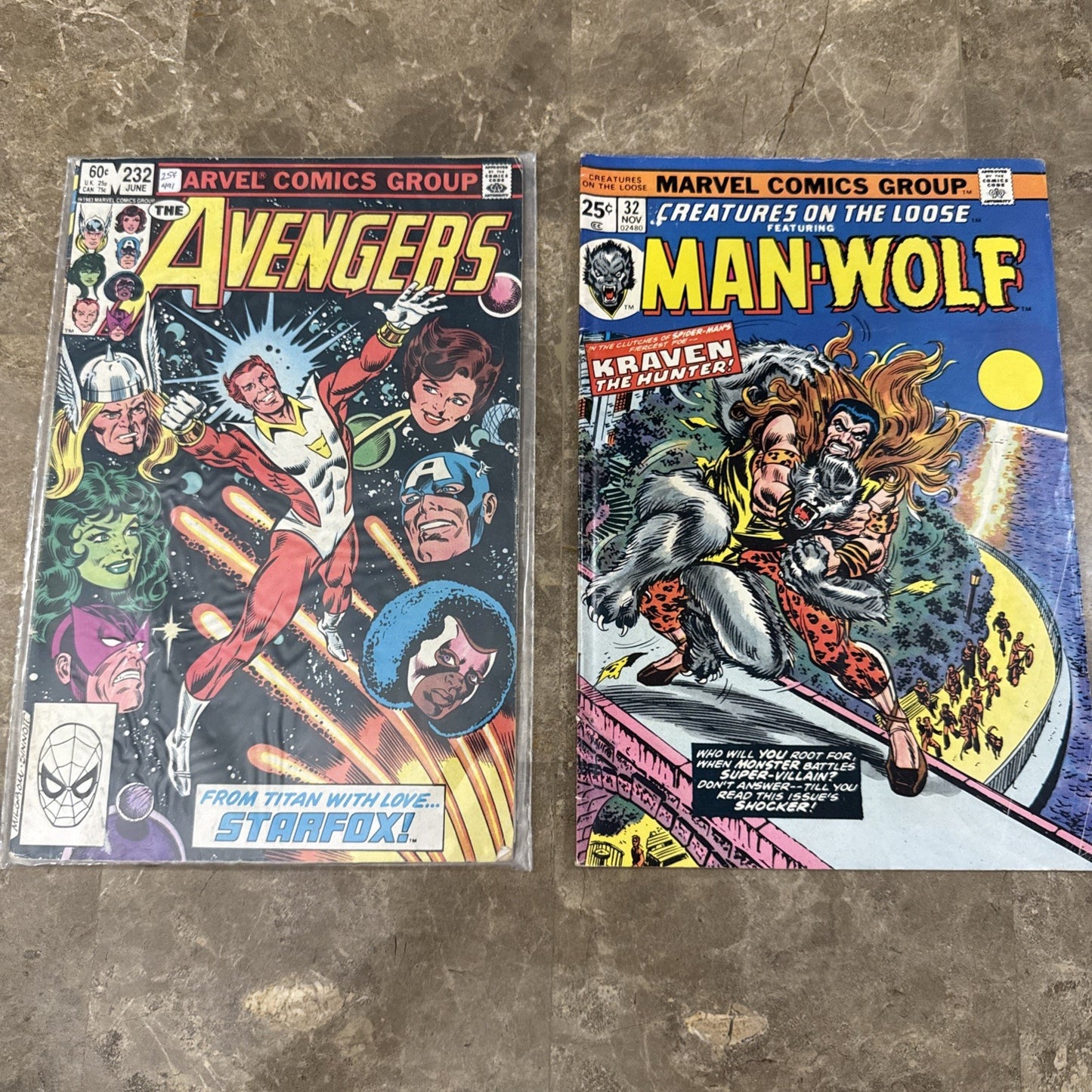 Marvel Comics Lot Avengers 232 Starfox Joins + Creatures Loose 32 Kraven