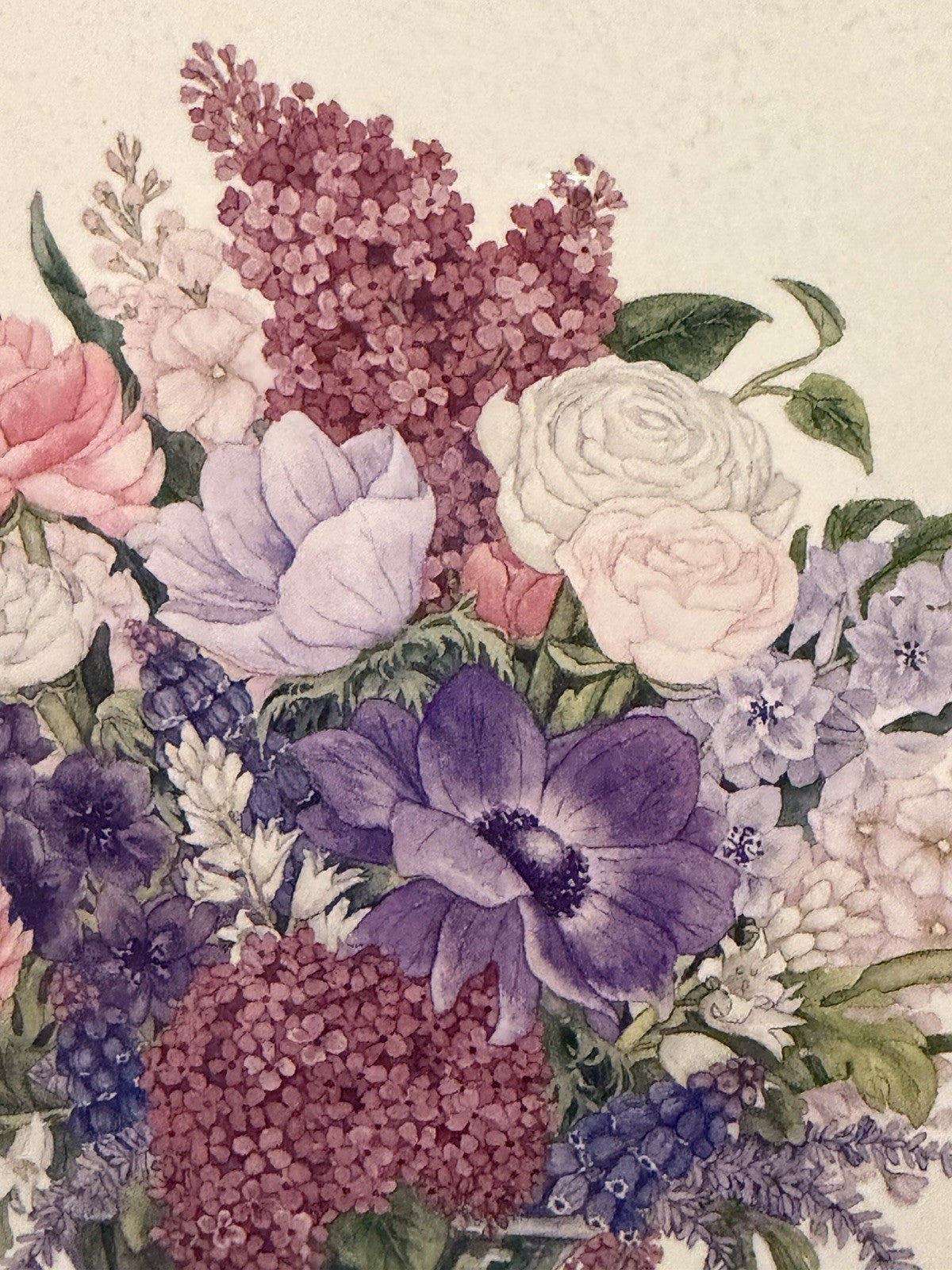 Anemone Bouquet Watercolor Bambi Papais Rope Design Framed Art 16x18