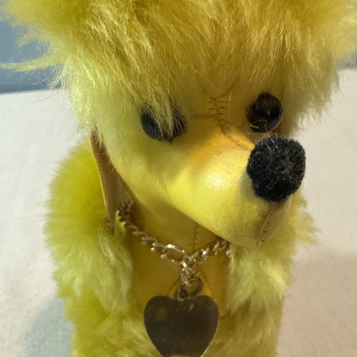 Vintage 1960s Pompie Poodle Plush Yellow Heart Tag Retro Toy Dog