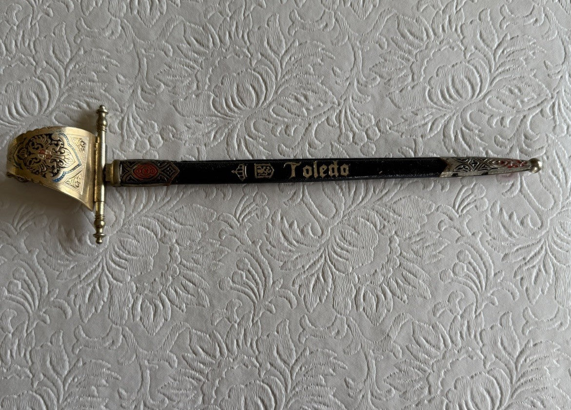 Vintage Spanish Toledo Miniature Sword Letter Opener Scabbard Enamel Spain