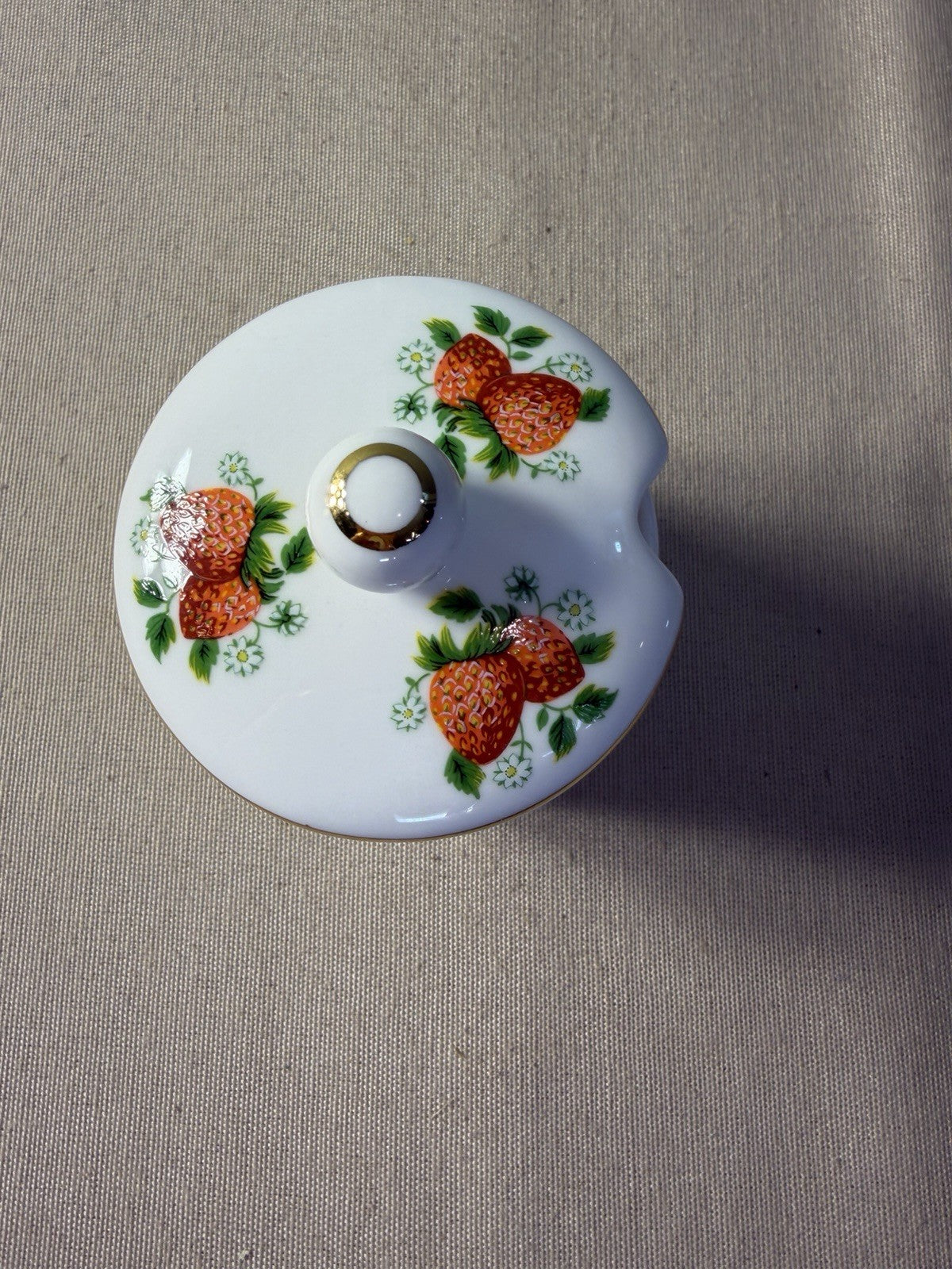 Fortnum Mason London Strawberry Porcelain Lidded Jam Jar Gold Trim England Decor