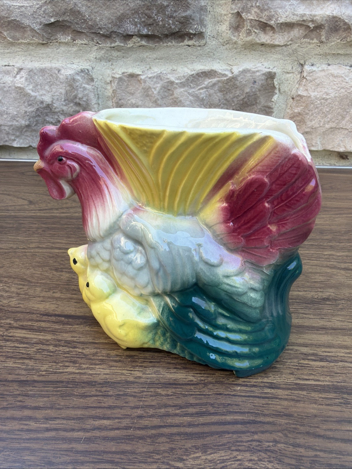 Royal Copley Rooster Hen Chicks Planter Vintage 1950s Ceramic