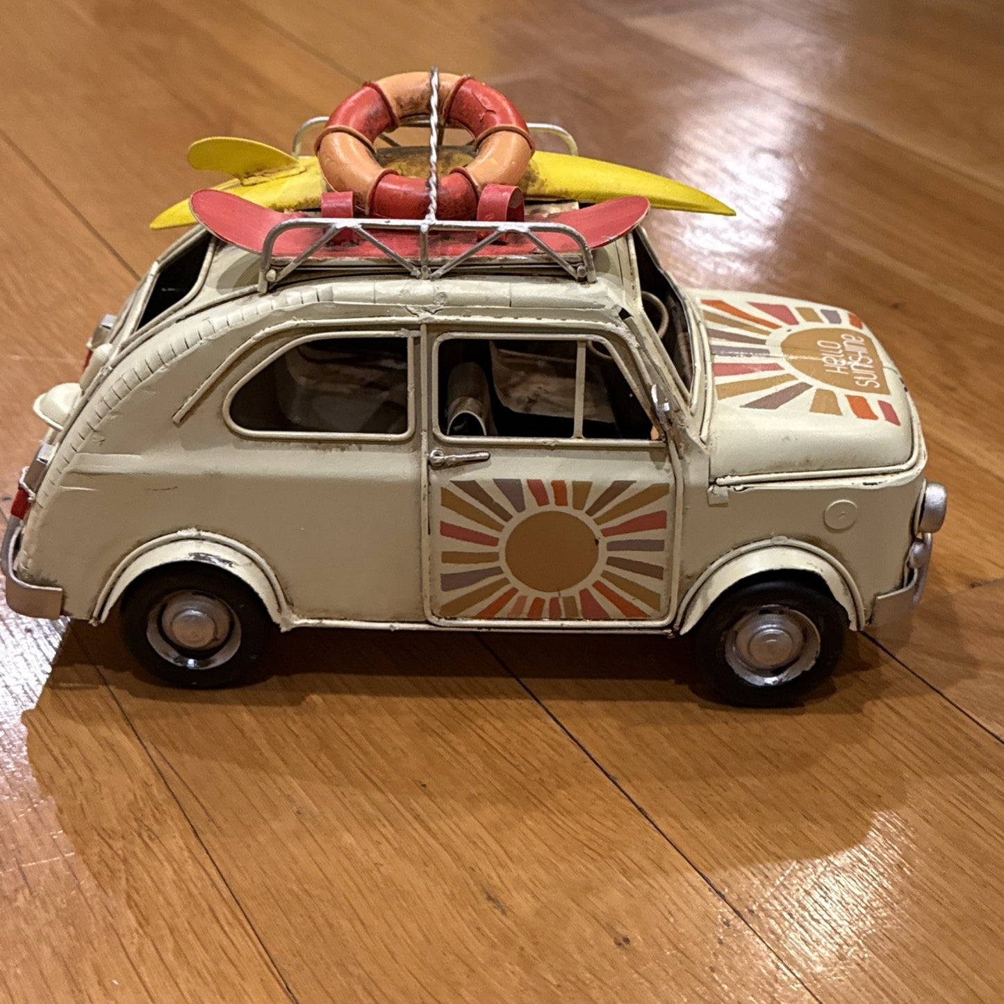Vintage FIAT Tin Toy Car Travel Surf Snowboard Metal Vehicle - NEW
