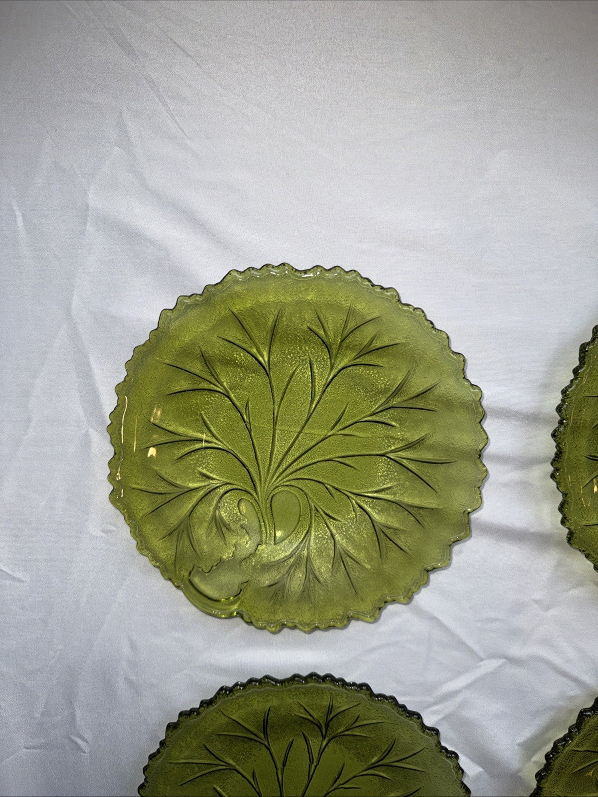 Indiana Glass Tree of Life Avocado Green 8.5" Plates Set of 6