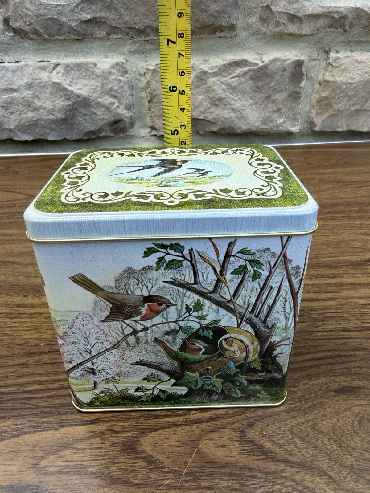 Vintage England Nesting Tin Set Birds Teapot Boot Squirrel 3 Piece Tin Lot