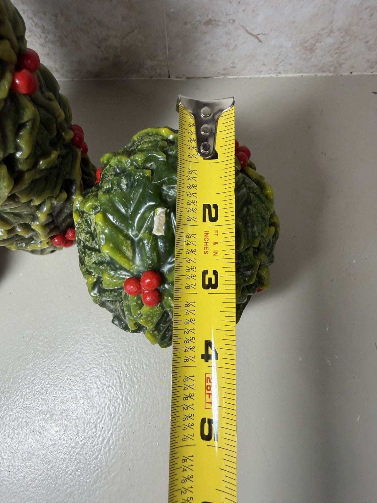 Vintage Italian Holly & Berry Christmas Candle Set Pillar and Two Spheres