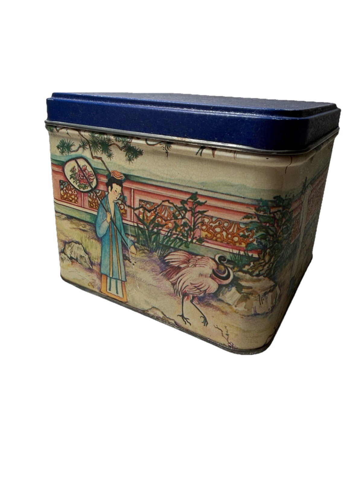 Japanese Tea Tin Oriental Decor Rustic Asian Collectible Storage 4.5"