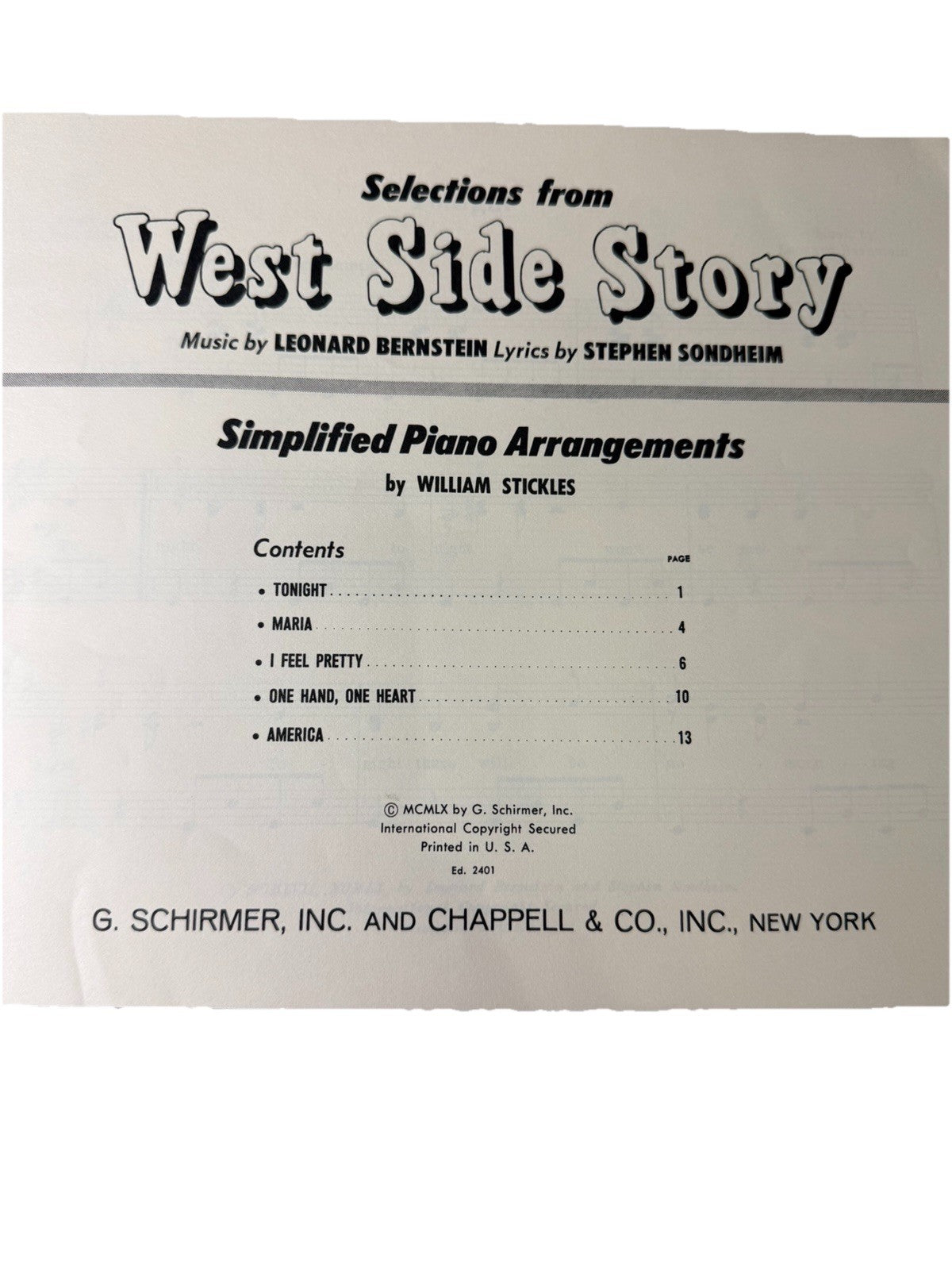 West Side Story Piano Arrangements 1960 Man Of La Mancha 1966
