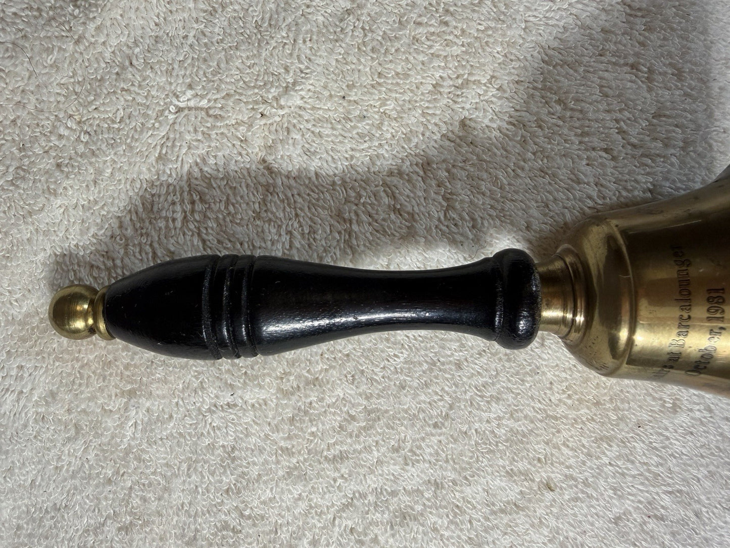 Vintage Brass Bell Wooden Handle 1981 Upstairs At Barca Lounger