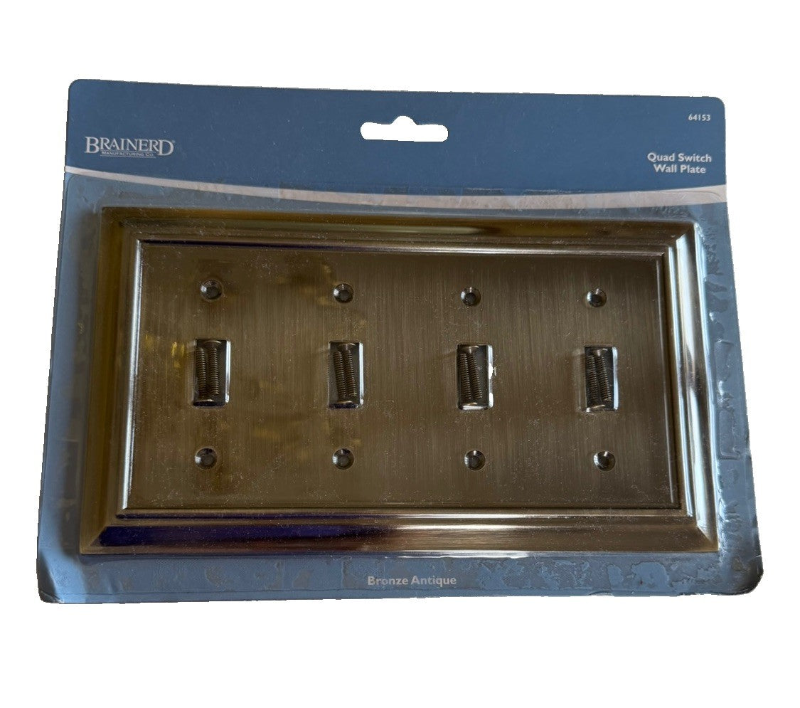 Brainerd Quad Switch Wall Plate Antique Bronze 4 Gang Toggle Cover New Sealed