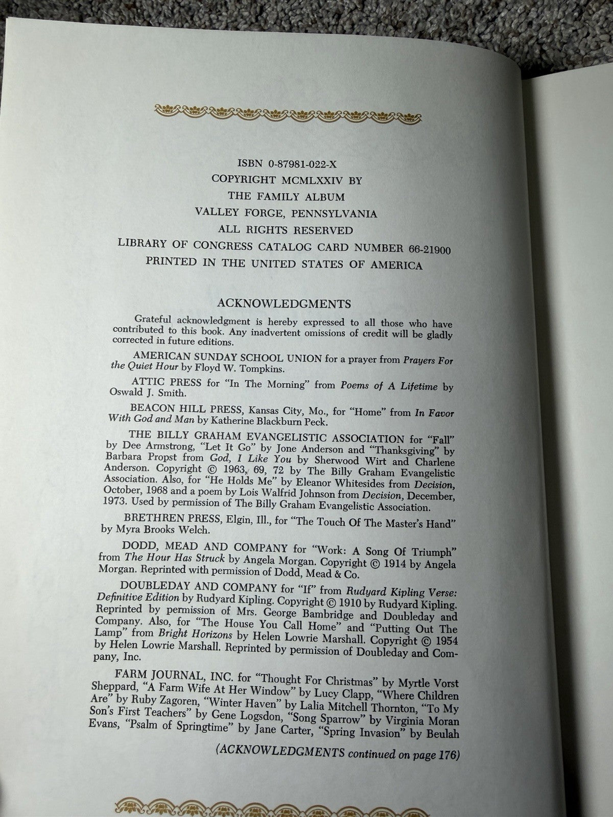 1974 The Family Album Billy Graham Evangelistic Association Book