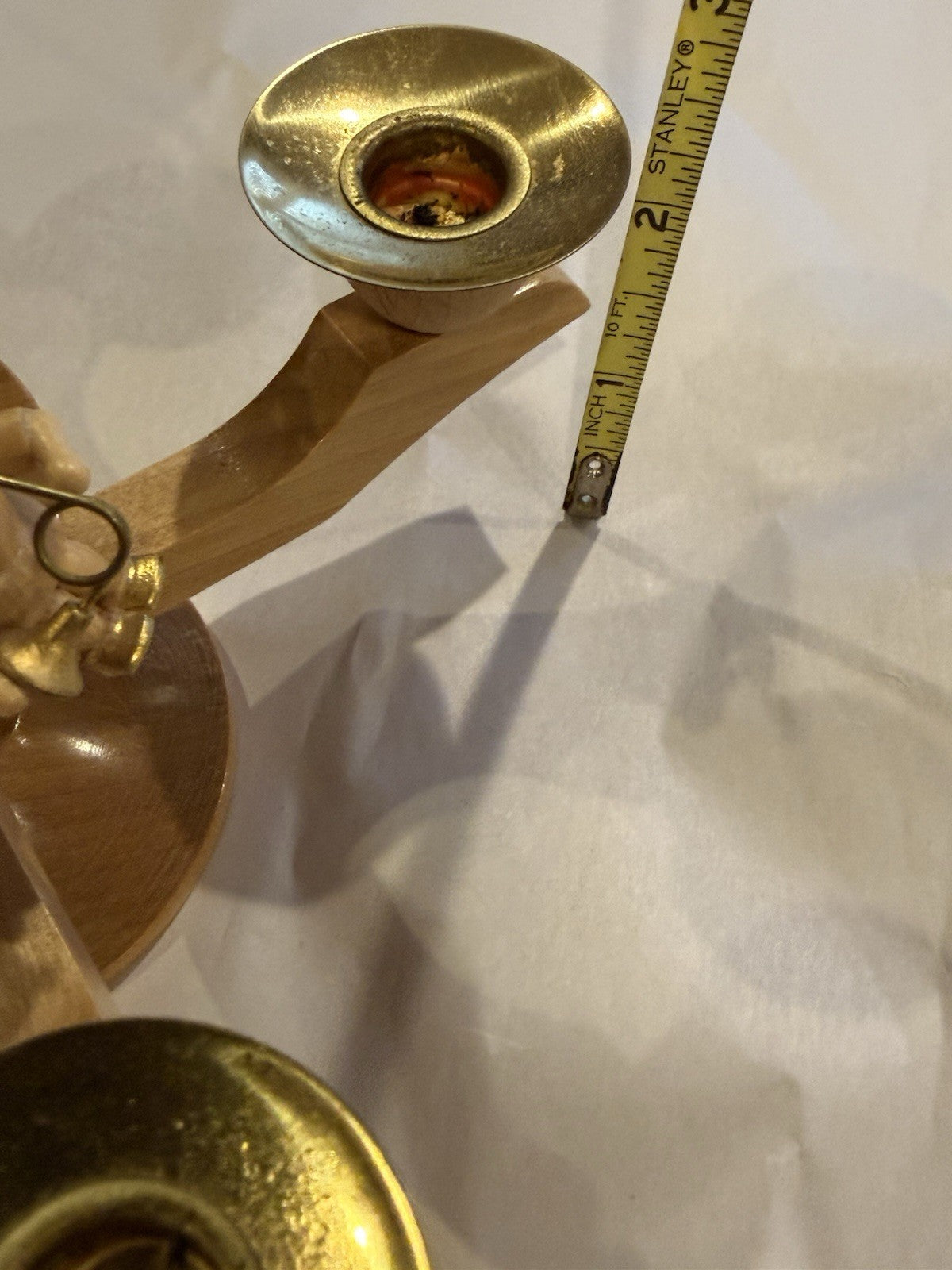 Erzgebirgische Volkskunst Wood Angel Candle Holder, 4 Arm Gold Star, German Folk